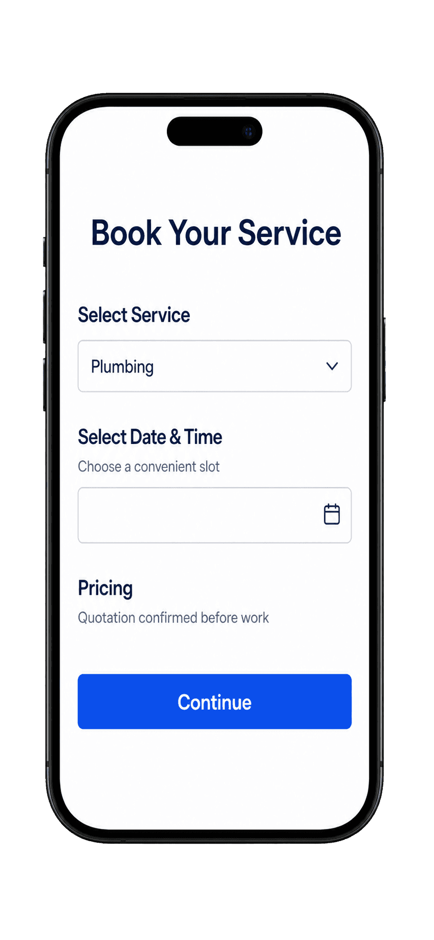 City Pro Fix booking form shown on an iPhone