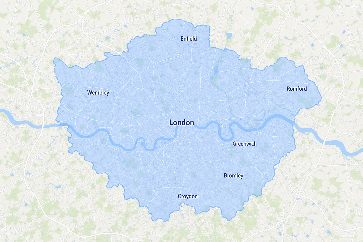 Illustrated coverage map of London and surrounding areas