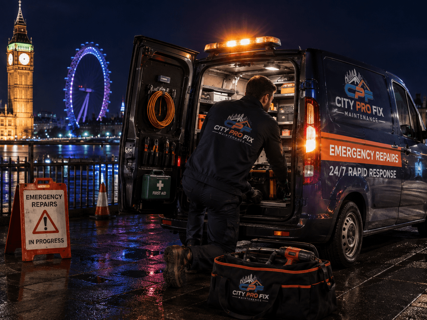 City Pro Fix emergency property repair technician preparing for an urgent call-out