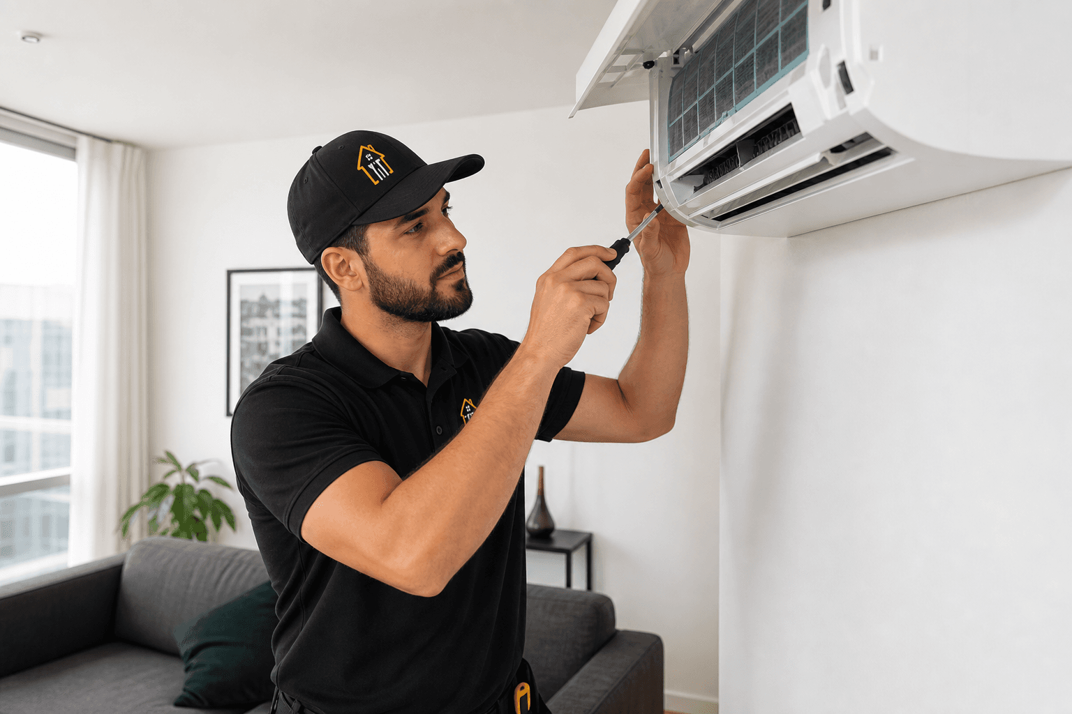 City Pro Fix air-conditioning technician servicing an indoor unit