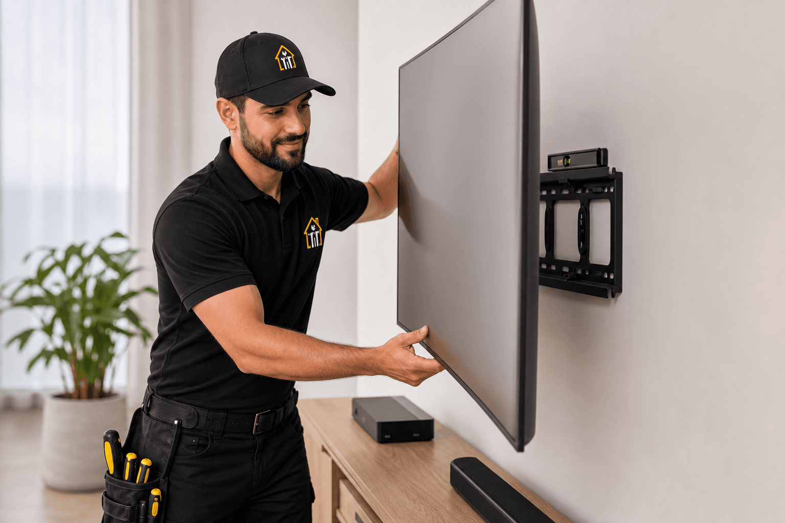 City Pro Fix technician mounting a television securely on a wall