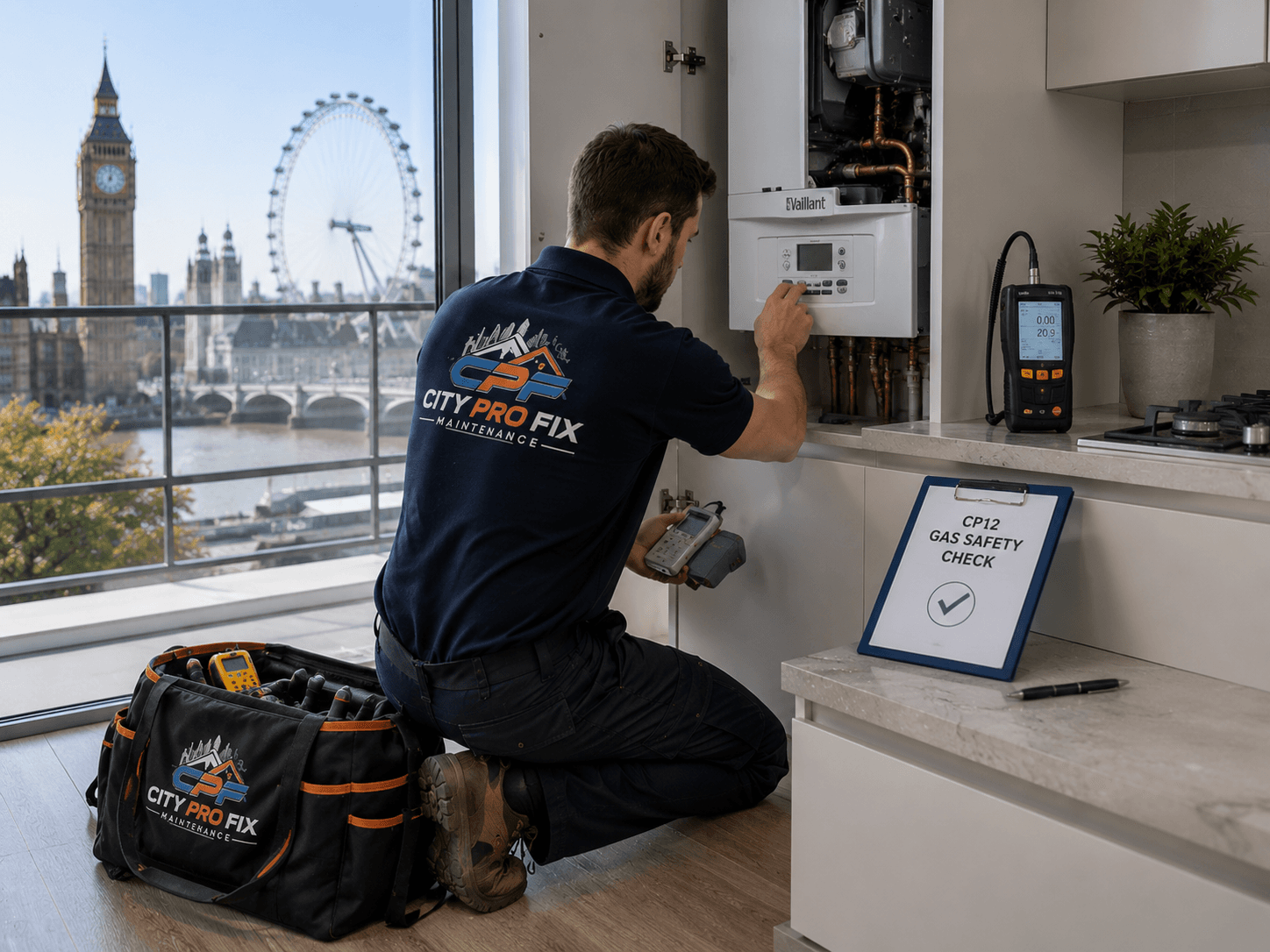 City Pro Fix engineer carrying out a gas safety appointment