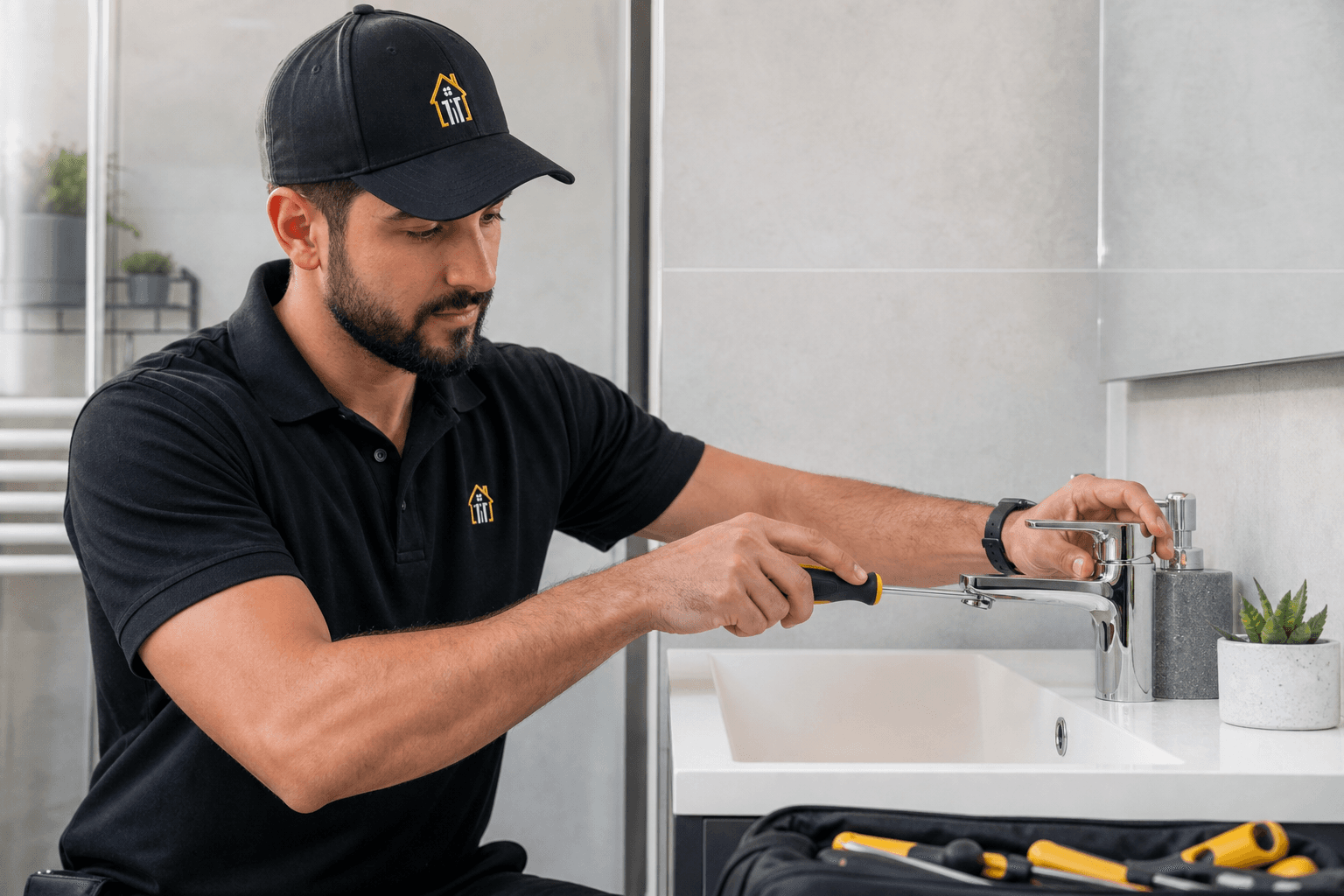 City Pro Fix technician repairing a bathroom fixture